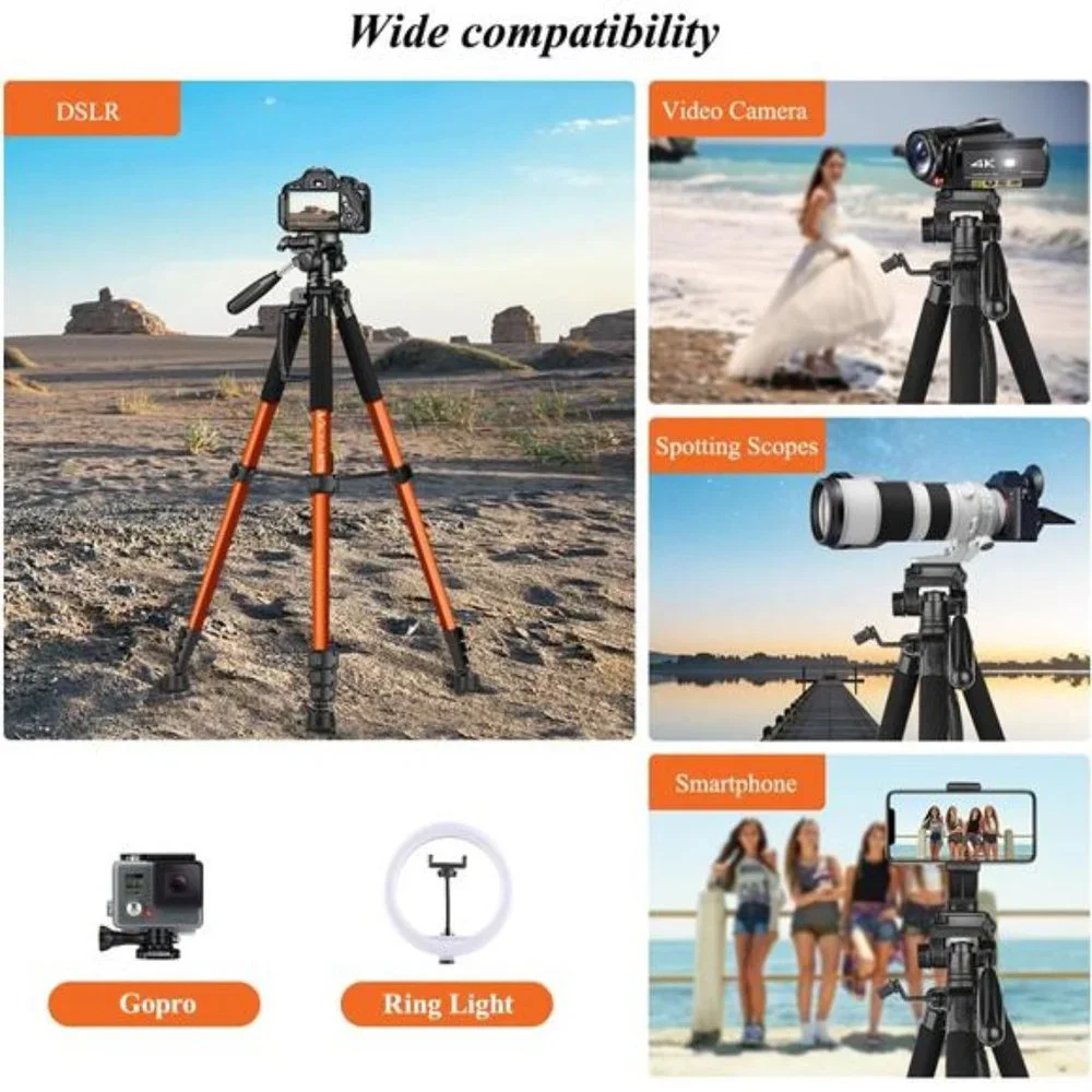 Tripod 74” Camera Tripod for Cell Phone, Aluminum Professional Heavy Duty Camera